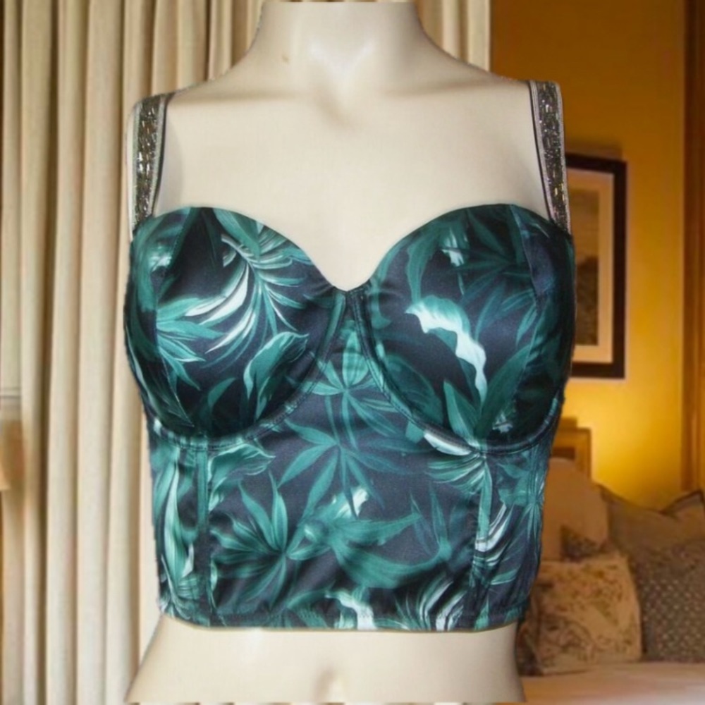 RARE Victoria's Secret Very Sexy Satin‎ Palm Leaf Shine Strap Bustier Bra 32DD - Picture 3 of 17
